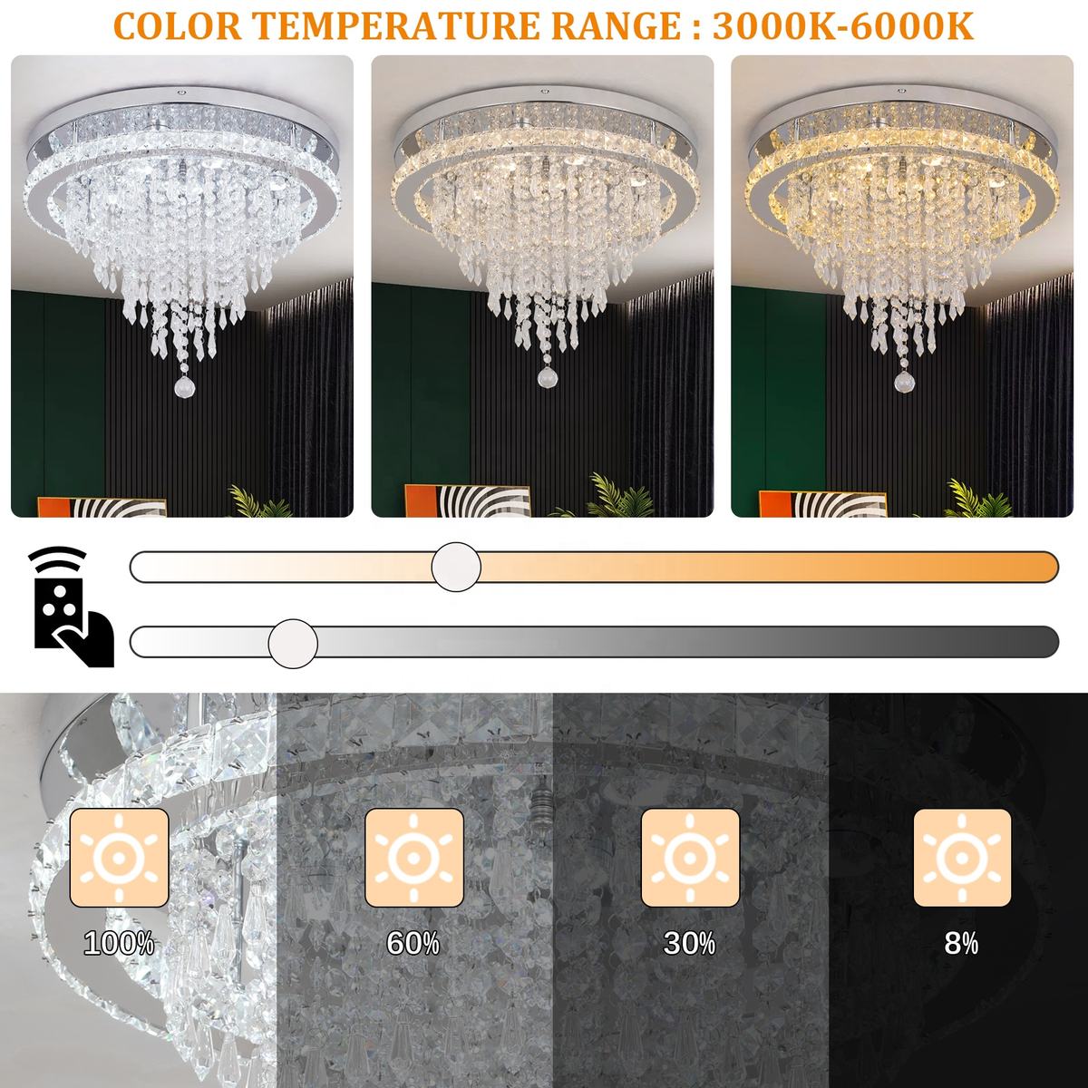 Aurelia Modern Crystal LED Ceiling Chandelier – 50cm