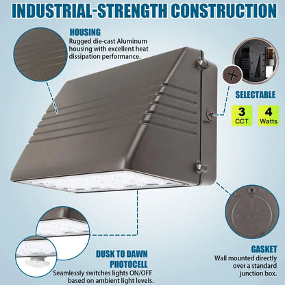 Lush Pro-Wall Prime | Tunable 28W-70W LED Wall Pack | 3-Color Selectable