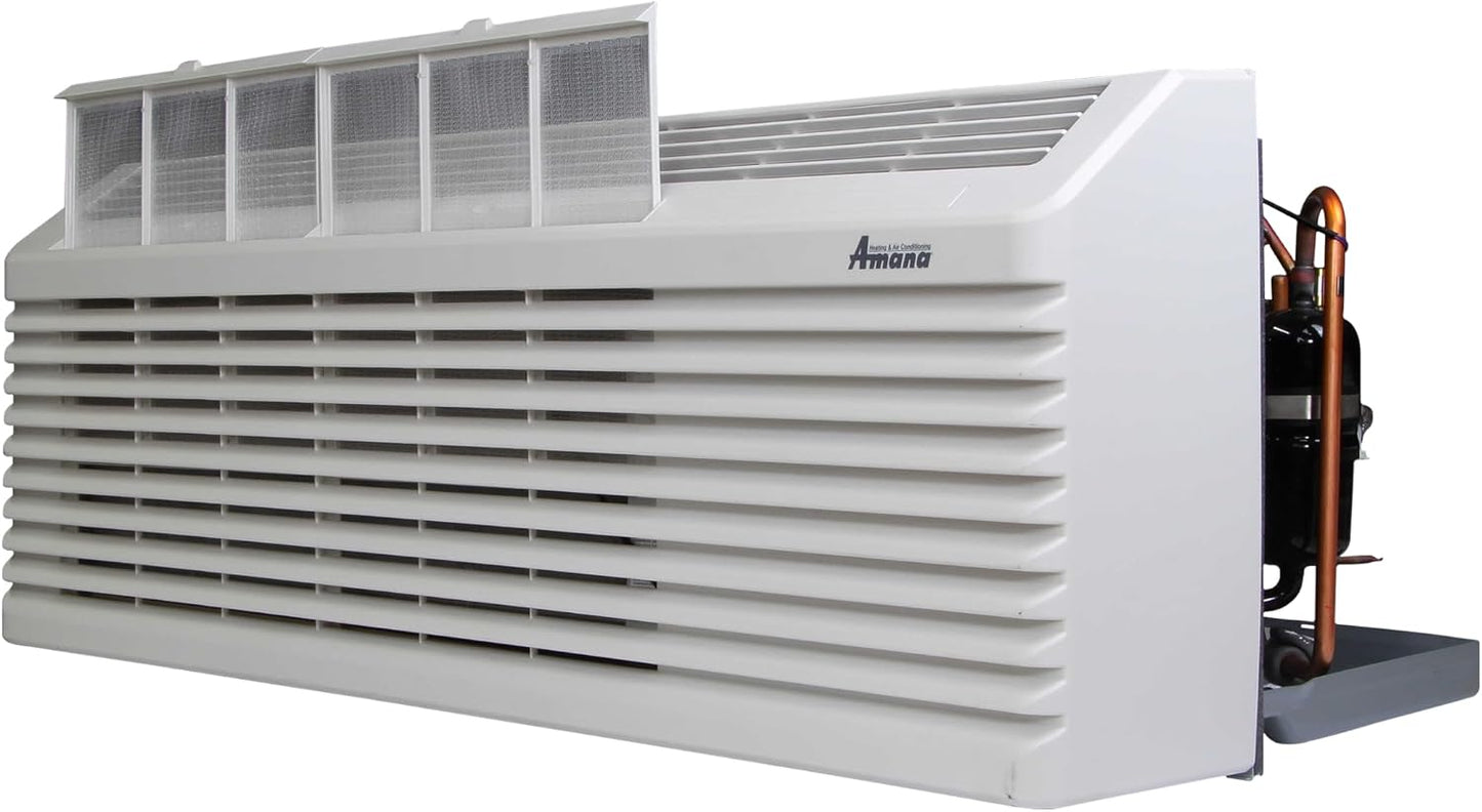 Side profile view showing shallow cabinet depth of Amana PTC093J35AXXX PTAC