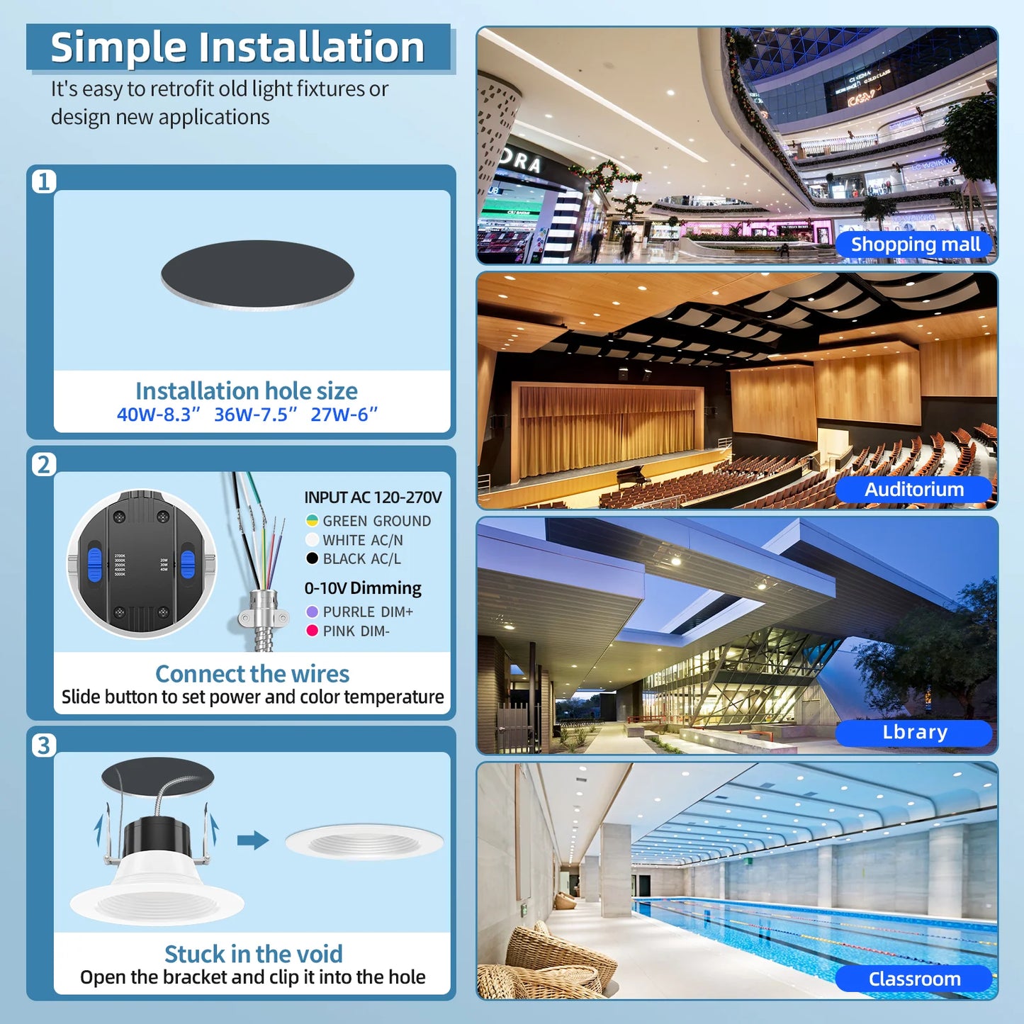 10" LED Commercial Downlight – DNL Series (4-Pack) | 5000 Lumens | Selectable Wattage & CCT