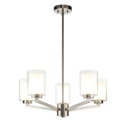 Modern Brushed Nickel 5-Light Glass Chandelier