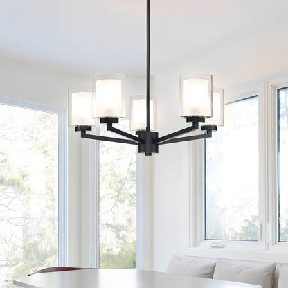 Black Farmhouse 5-Light Glass Chandelier