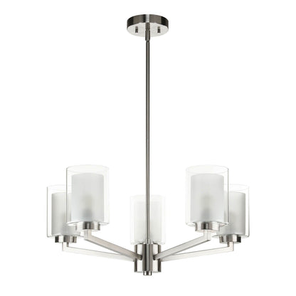 Modern Brushed Nickel 5-Light Glass Chandelier