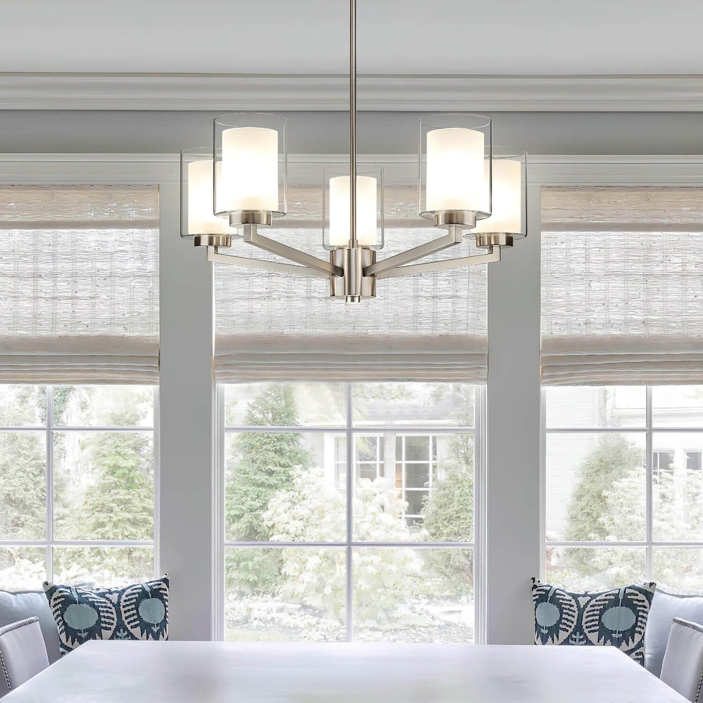 Modern Brushed Nickel 5-Light Glass Chandelier