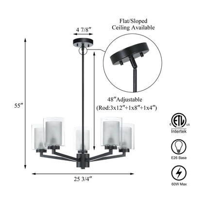 Black Farmhouse 5-Light Glass Chandelier