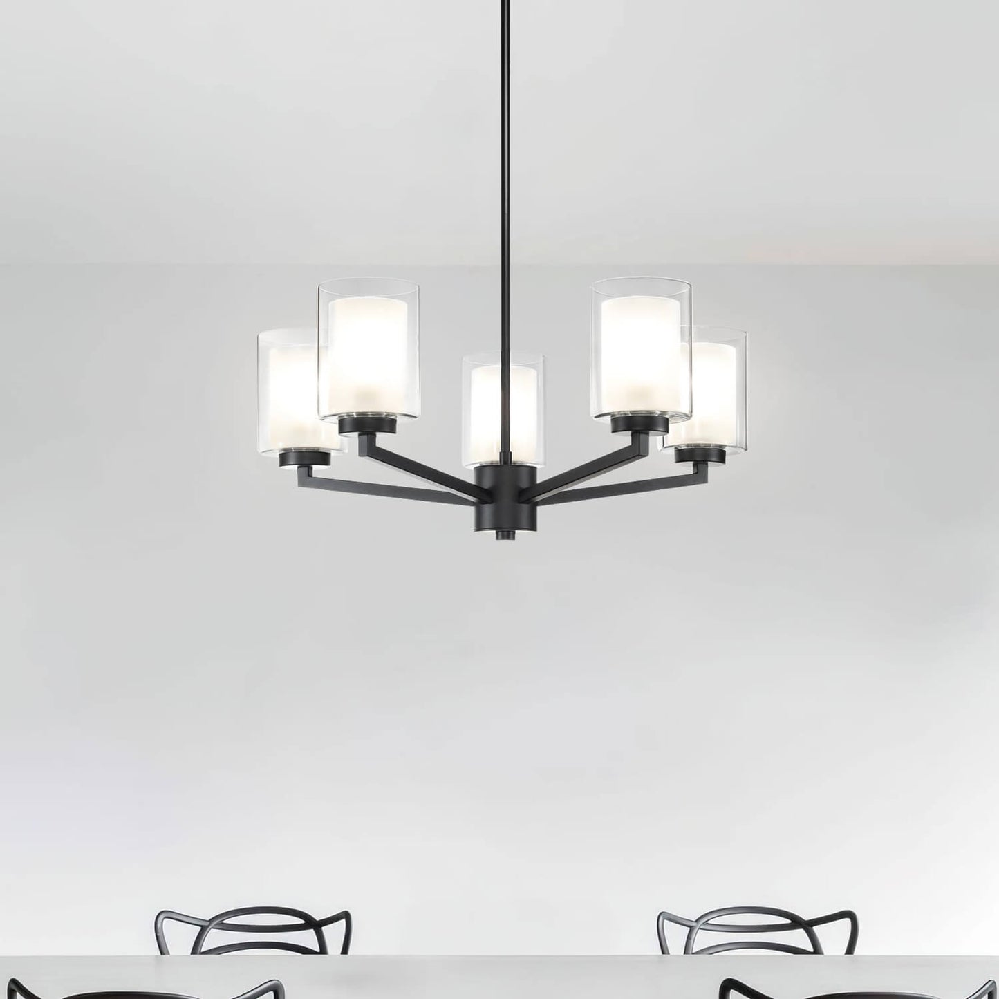 Black Farmhouse 5-Light Glass Chandelier