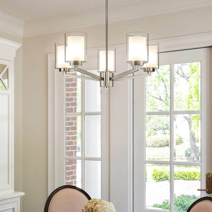 Modern Brushed Nickel 5-Light Glass Chandelier