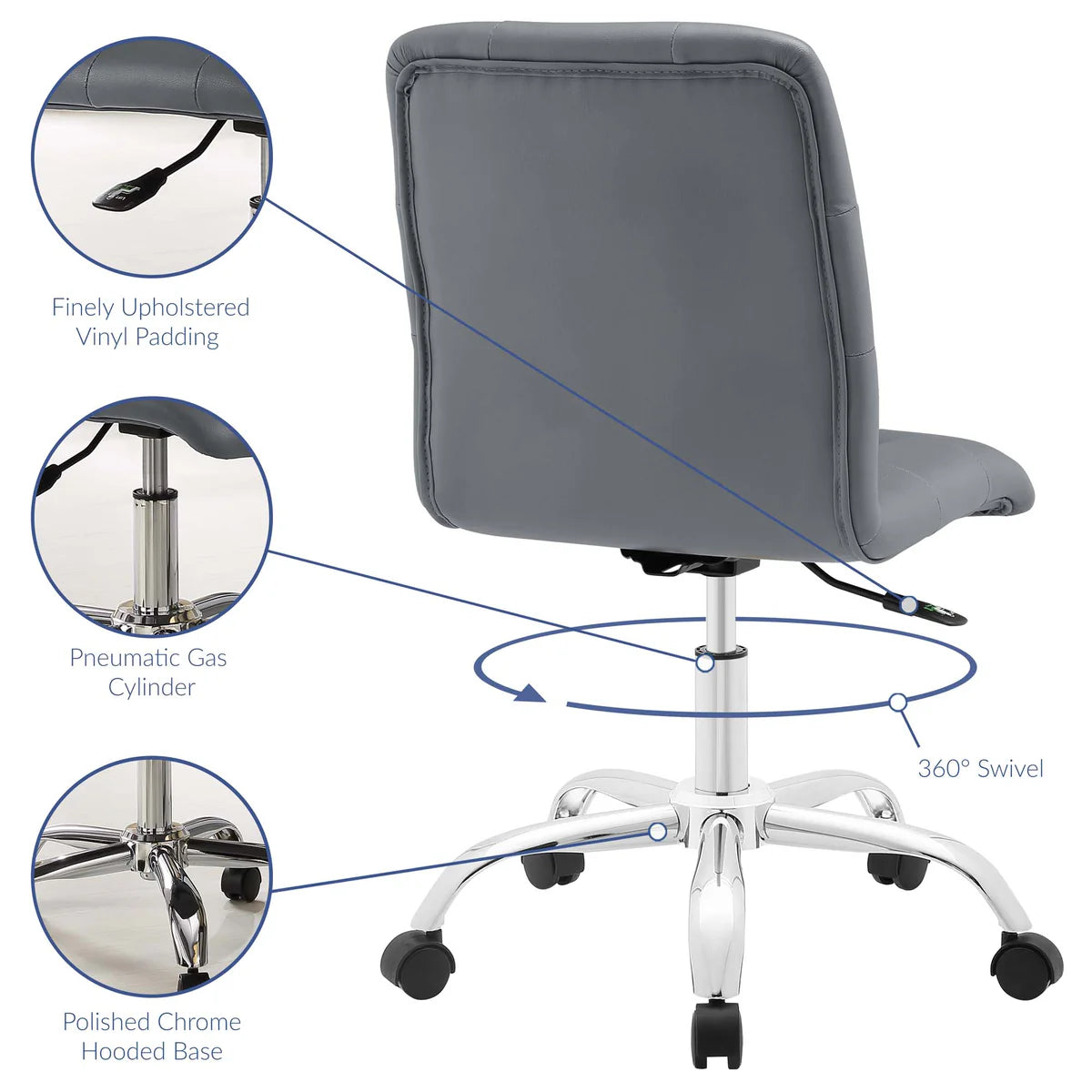 Prim White Armless Mid-Back Office Chair