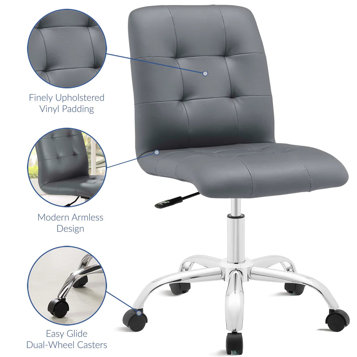 Prim White Armless Mid-Back Office Chair