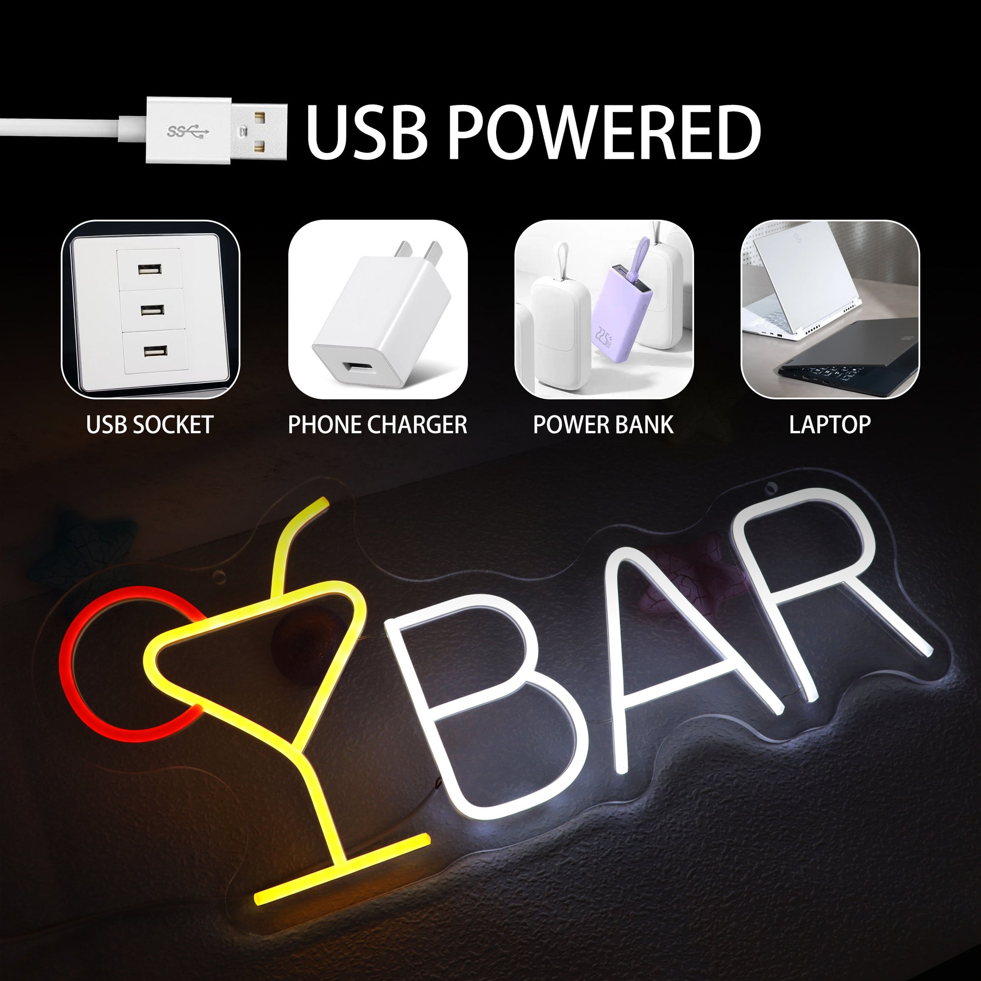USB-Powered Commercial LED Bar Signage by Lush Global Contracting