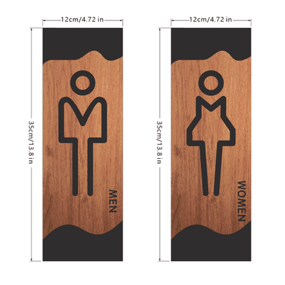 Lush Prime-Series Restroom Sign | Modern Wood Grain Acrylic | Self-Adhesive Men & Women Sign