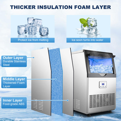 Commercial Ice Maker – 100 lbs/24H Stainless Steel Ice Machine for Hotels, Motels, Airbnb & Hospitality
