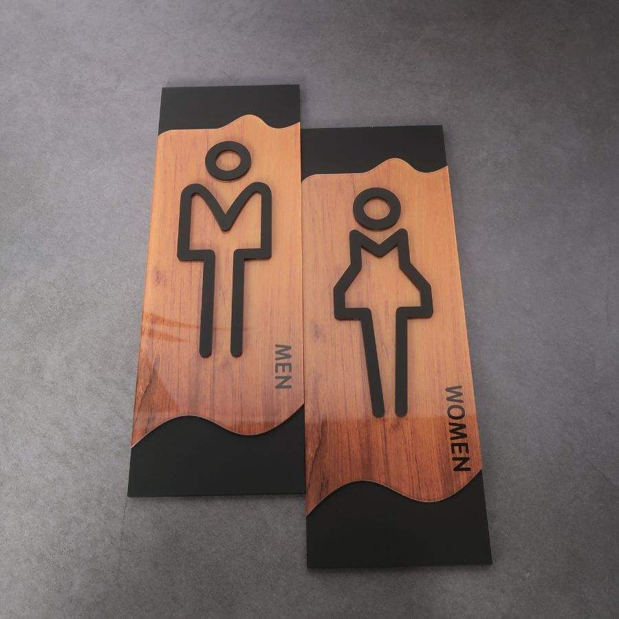 Lush Prime-Series Restroom Sign | Modern Wood Grain Acrylic | Self-Adhesive Men & Women Sign