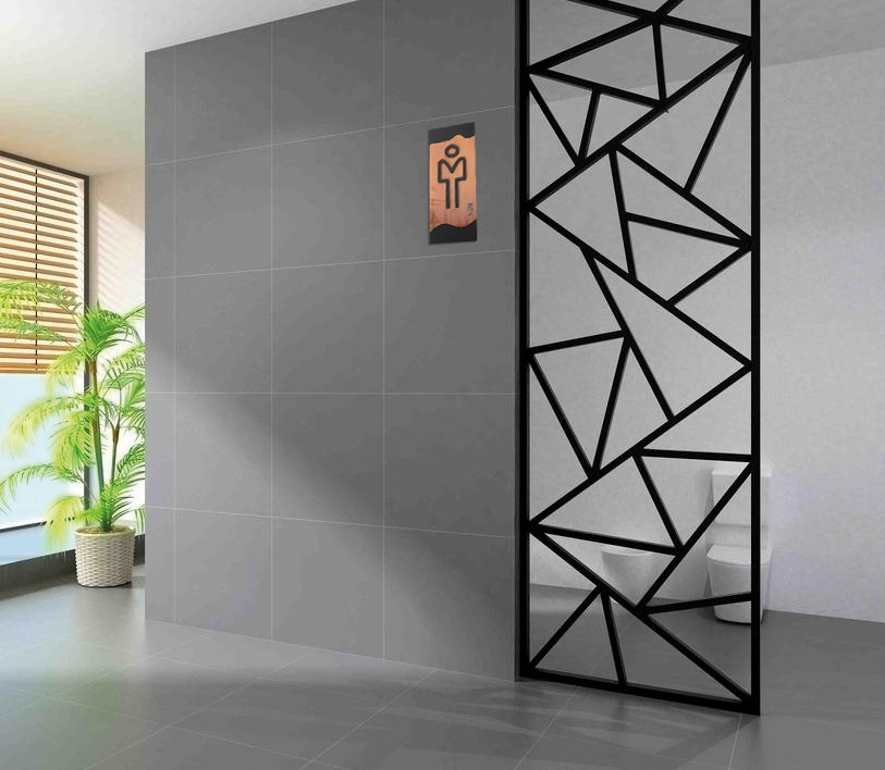 Lush Prime-Series Restroom Sign | Modern Wood Grain Acrylic | Self-Adhesive Men & Women Sign