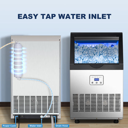 Commercial Ice Maker – 100 lbs/24H Stainless Steel Ice Machine for Hotels, Motels, Airbnb & Hospitality