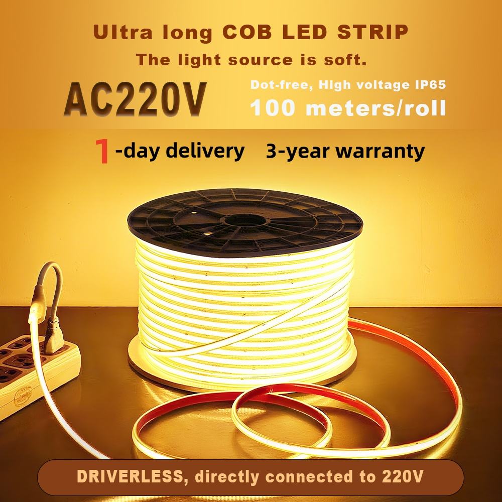 Lush Prime-Stream COB LED Strip | 100m Bulk Roll | IP65 Waterproof | Dot-Free Seamless Light