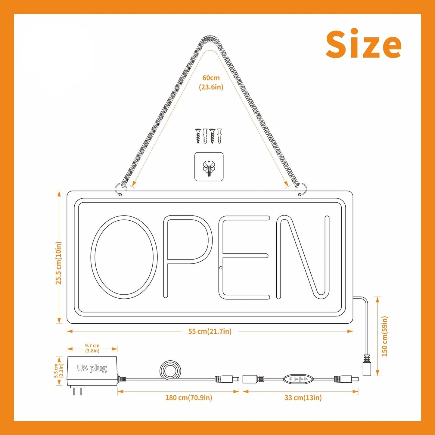 21.7 Inch LED Neon Open Sign for Cafes and Salons
