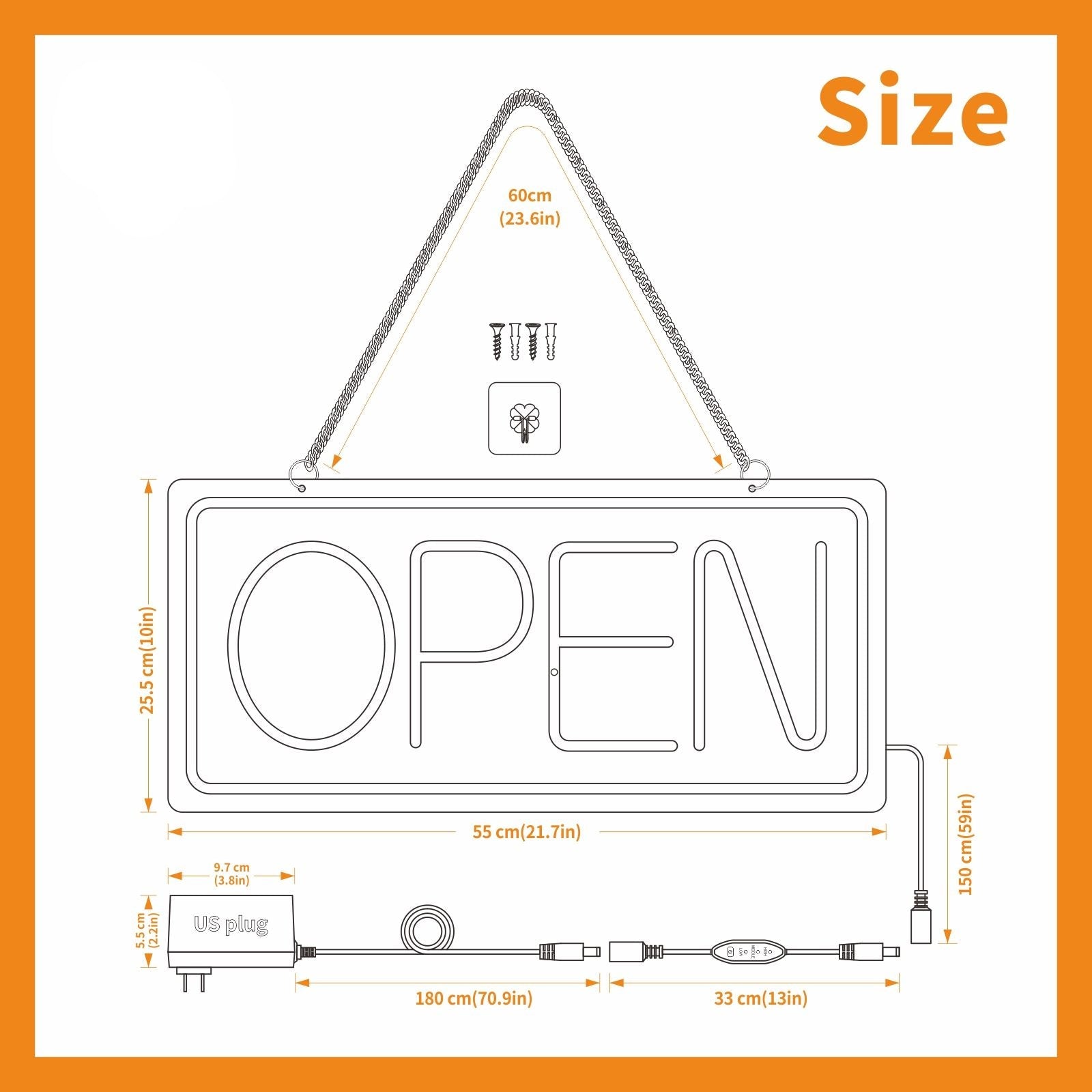 21.7 Inch LED Neon Open Sign for Cafes and Salons
