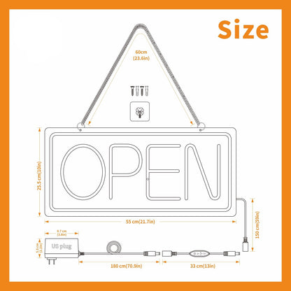 21.7 Inch LED Neon Open Sign for Cafes and Salons
