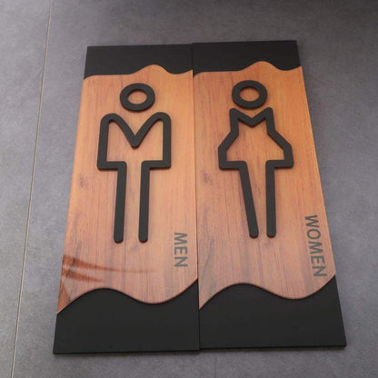 Lush Prime-Series Restroom Sign | Modern Wood Grain Acrylic | Self-Adhesive Men & Women Sign