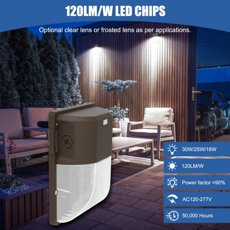 Lush Pro-Wall Mini | Tunable 18W-30W LED Wall Pack | 3-Color Selectable