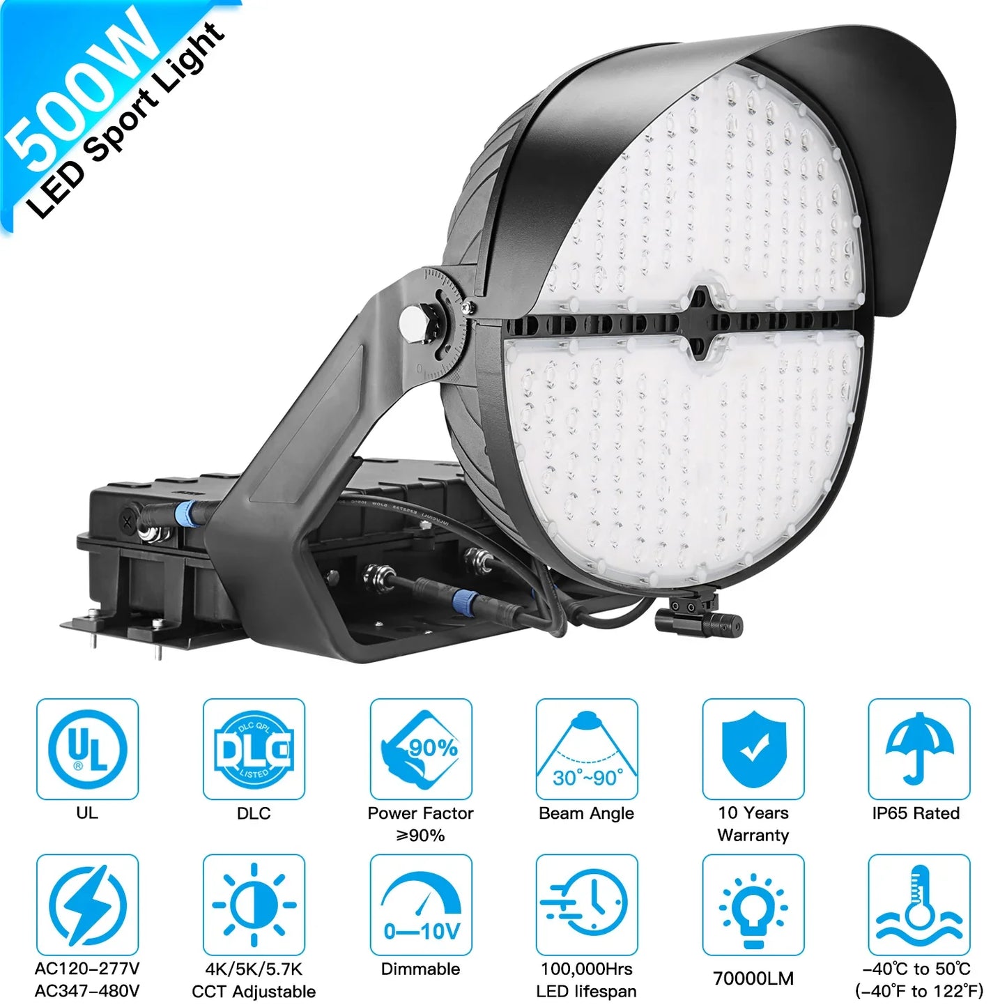 Lush Coliseum Apex LED Stadium Light | 500W | 70,000 Lumens | 277-480V High Voltage