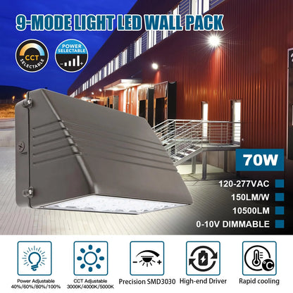 Lush Pro-Wall Prime | Tunable 28W-70W LED Wall Pack | 3-Color Selectable