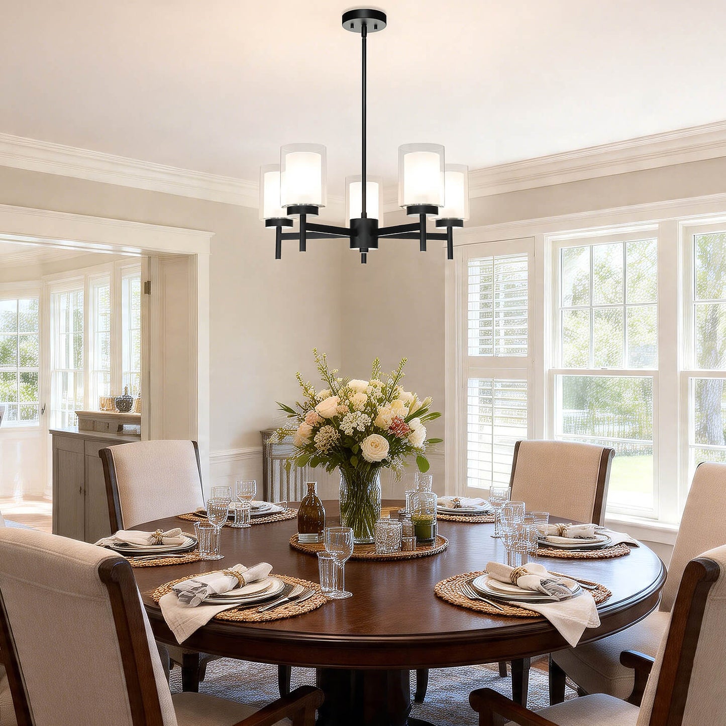 Modern Black 5-Light Glass Dining Room Chandelier