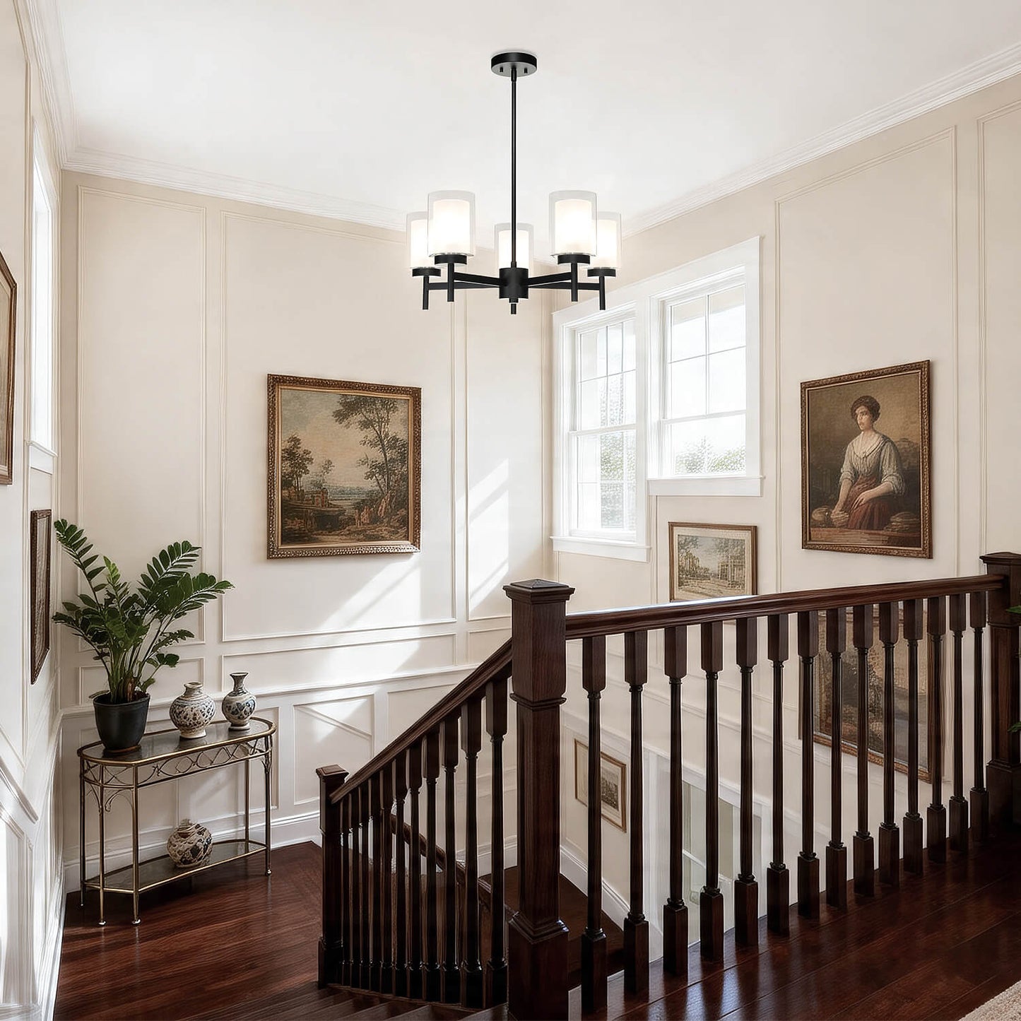 Modern Black 5-Light Glass Dining Room Chandelier