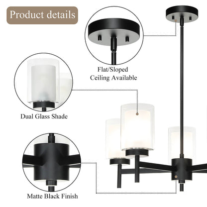 Modern Black 5-Light Glass Dining Room Chandelier