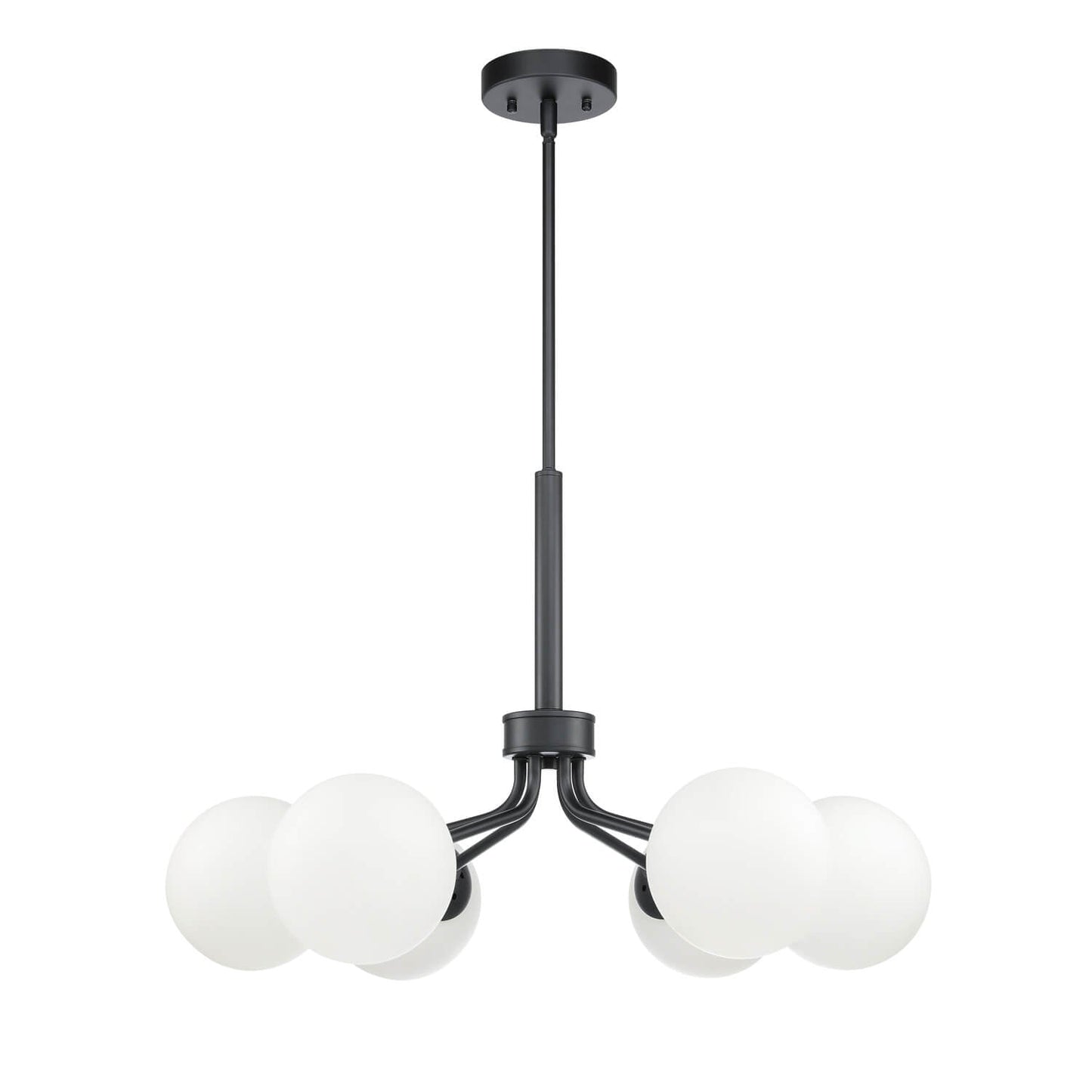 Mid-Century Modern Black Globe 6-Light Chandelier
