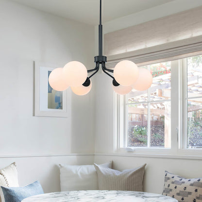 Mid-Century Modern Black Globe 6-Light Chandelier