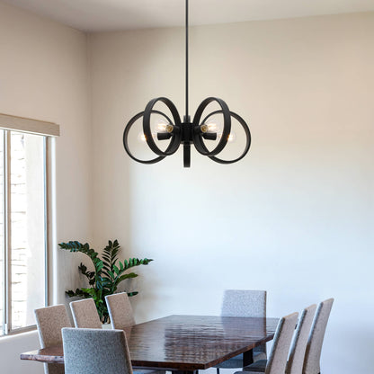 Modern Black 5-Light LED Chandelier with Edison Bulbs