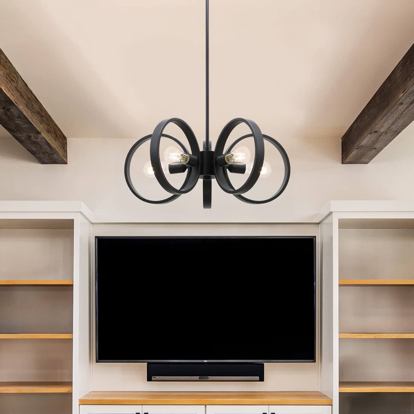 Modern Black 5-Light LED Chandelier with Edison Bulbs