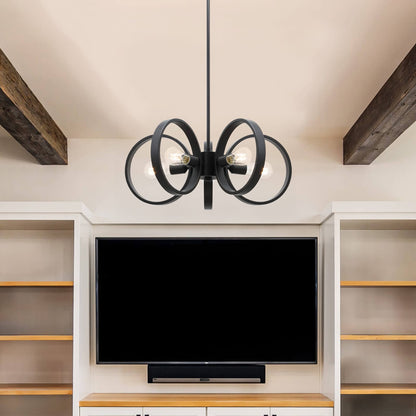 Modern Black 5-Light LED Chandelier with Edison Bulbs