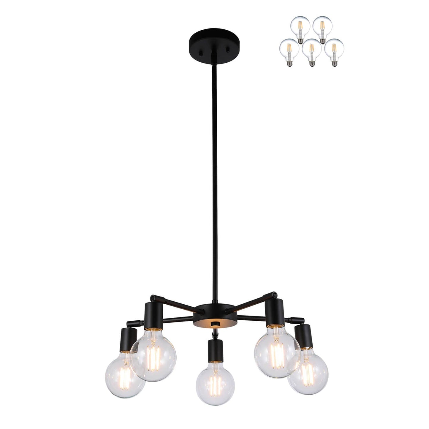 Modern Matte Black 5-Light Edison Chandelier