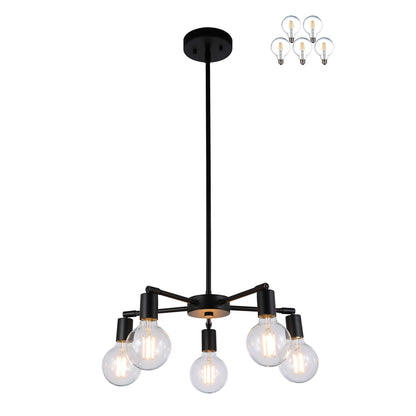 Modern Matte Black 5-Light Edison Chandelier