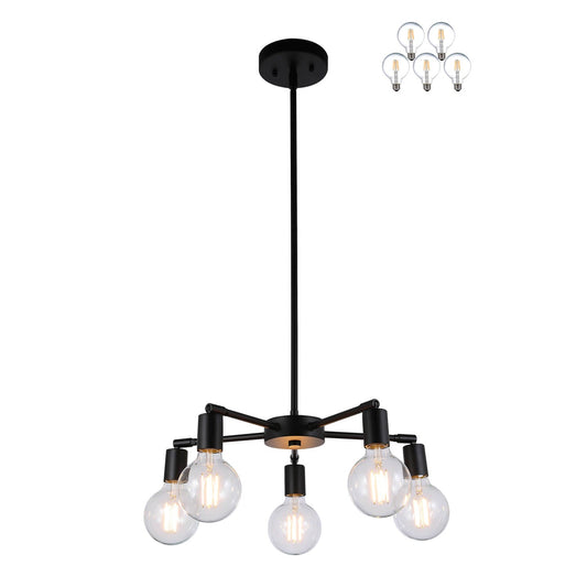 Modern Matte Black 5-Light Edison Chandelier