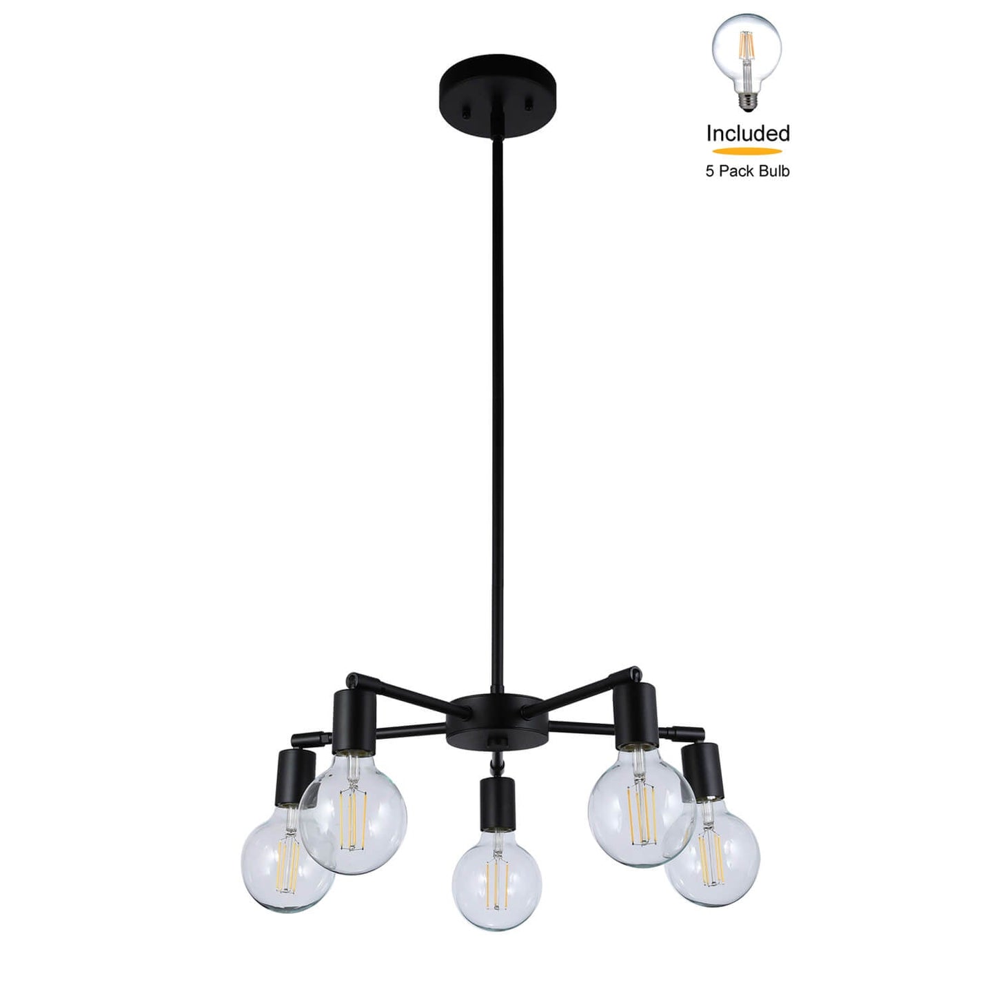 Modern Matte Black 5-Light Edison Chandelier