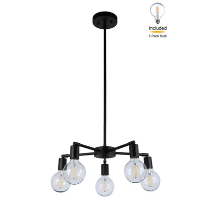 Modern Matte Black 5-Light Edison Chandelier