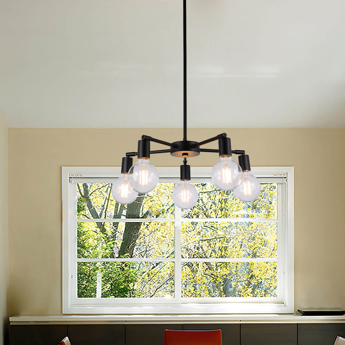 Modern Matte Black 5-Light Edison Chandelier