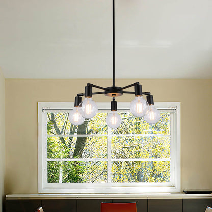 Modern Matte Black 5-Light Edison Chandelier