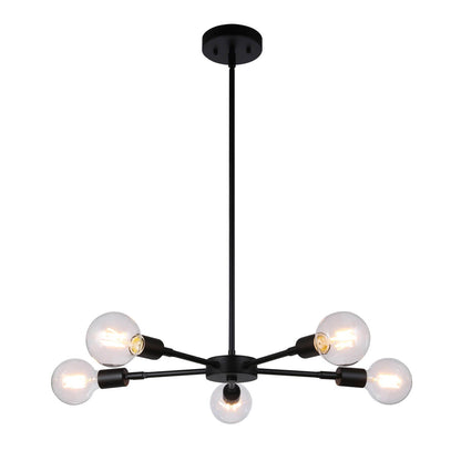Modern Matte Black 5-Light Edison Chandelier