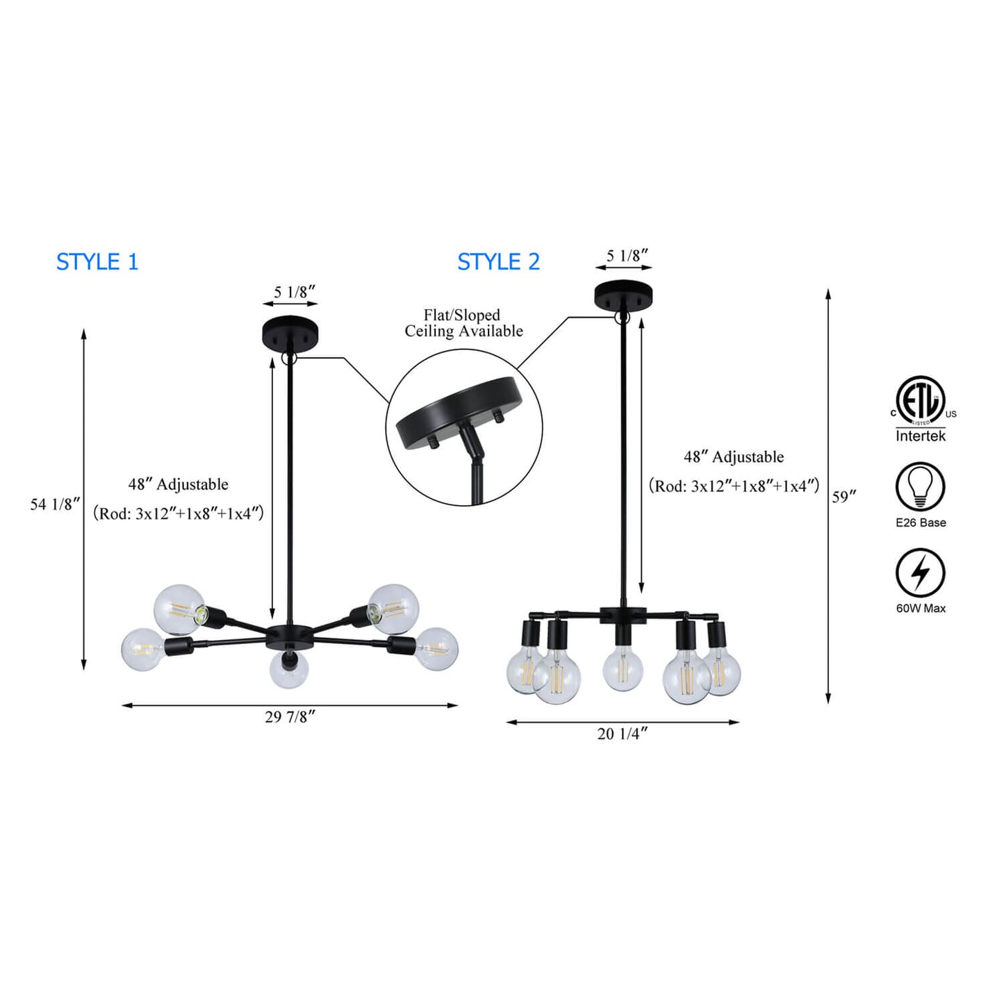 Modern Matte Black 5-Light Edison Chandelier