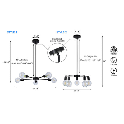 Modern Matte Black 5-Light Edison Chandelier