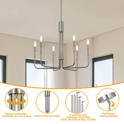 Modern Brushed Nickel 6-Light LED Chandelier