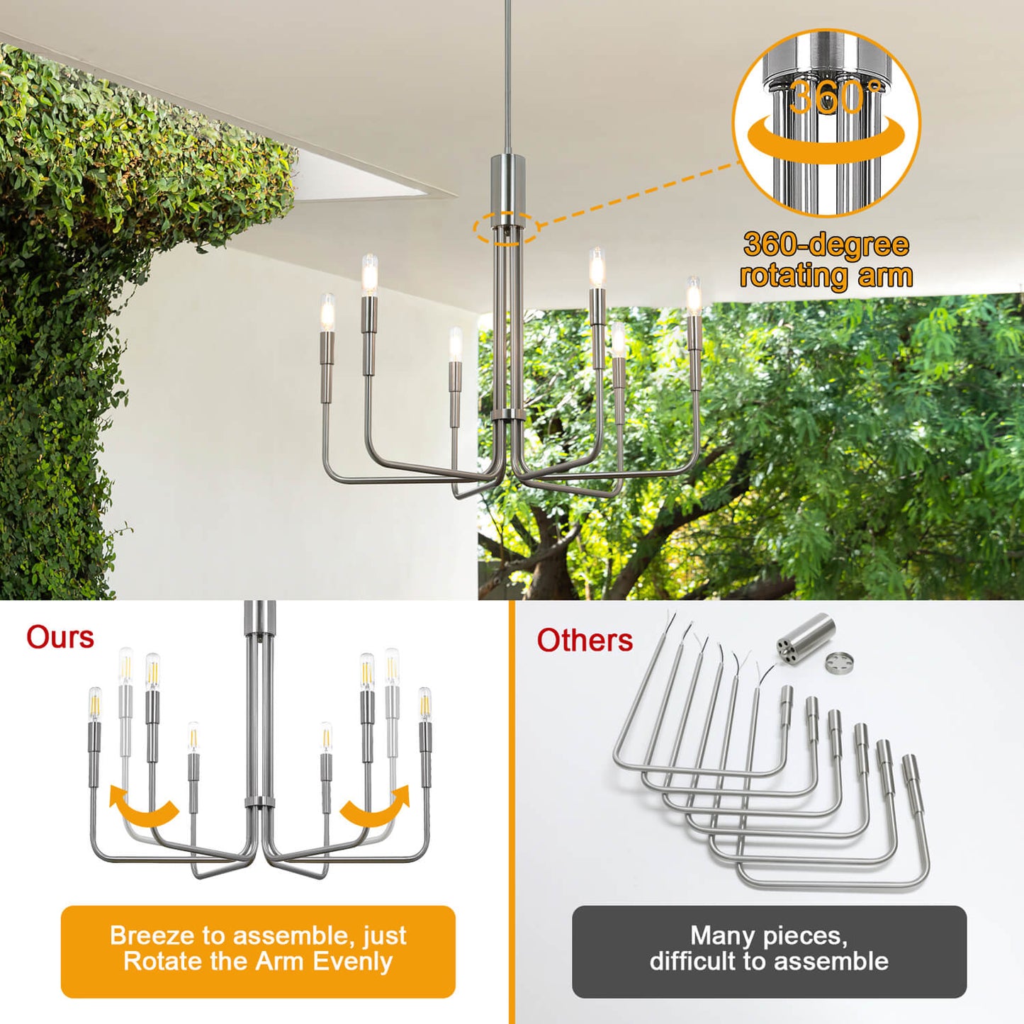 Modern Brushed Nickel 6-Light LED Chandelier