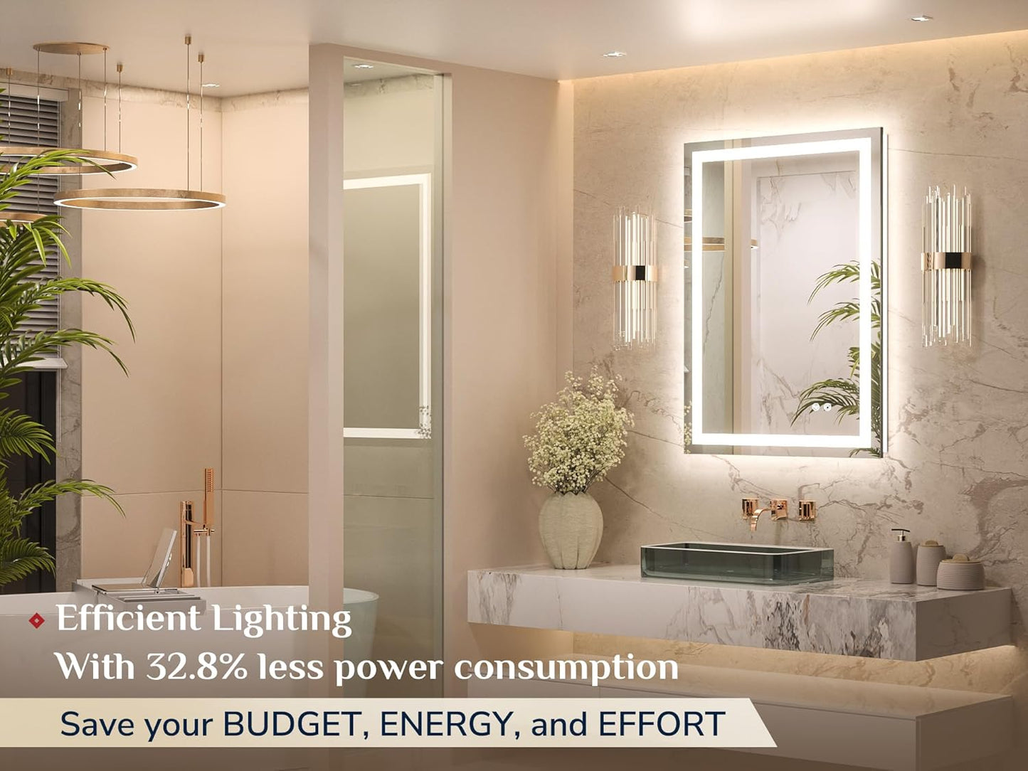 Front & Backlit Commercial LED Vanity Mirror – LED Mirror for Motel & Hotel Bathroom with Anti-Fog | LG054