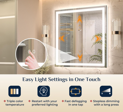 Front & Backlit Commercial LED Vanity Mirror – LED Mirror for Motel & Hotel Bathroom with Anti-Fog | LG054