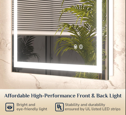 Front & Backlit Commercial LED Vanity Mirror – LED Mirror for Motel & Hotel Bathroom with Anti-Fog | LG054